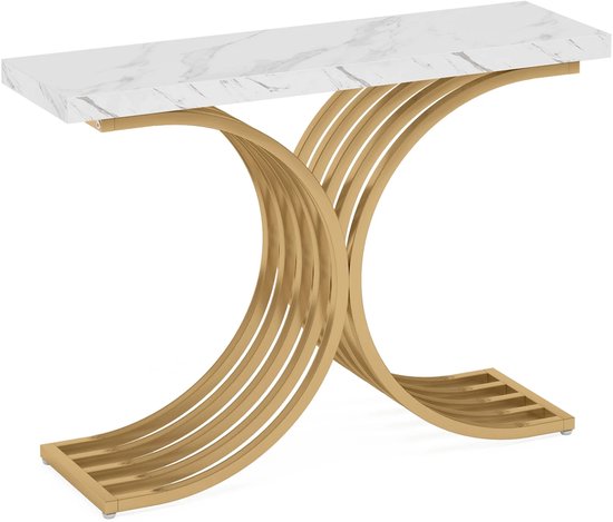 Costway – Table console en faux marbre – Cadre métal doré – Dimensions 120 x 32 x 89 cm – Kit anti-basculement inclus – Pour couloir et salon