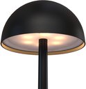 Gros plan du dessous d'un abat-jour de lampe de table rond et noir avec des LED visibles.