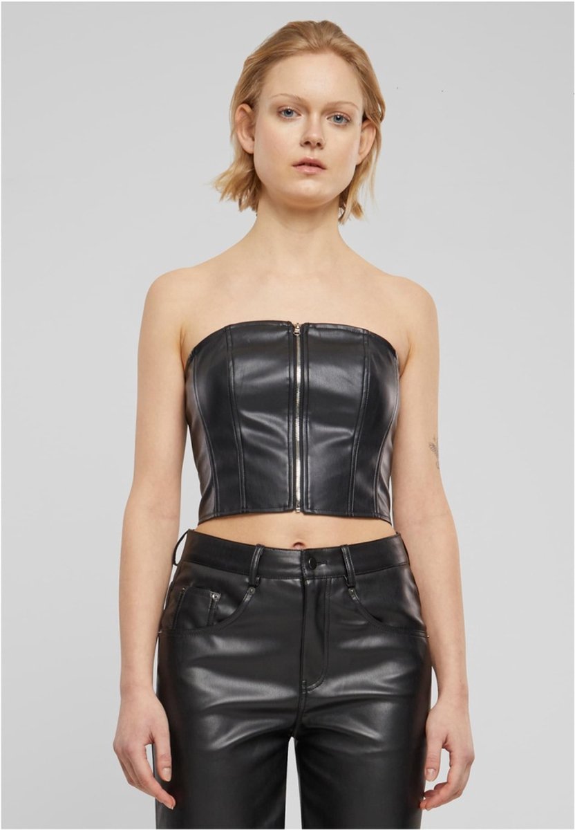 Urban Classics Dames kunstleren bandeautop Top S Polyester Dames Basics Zwart