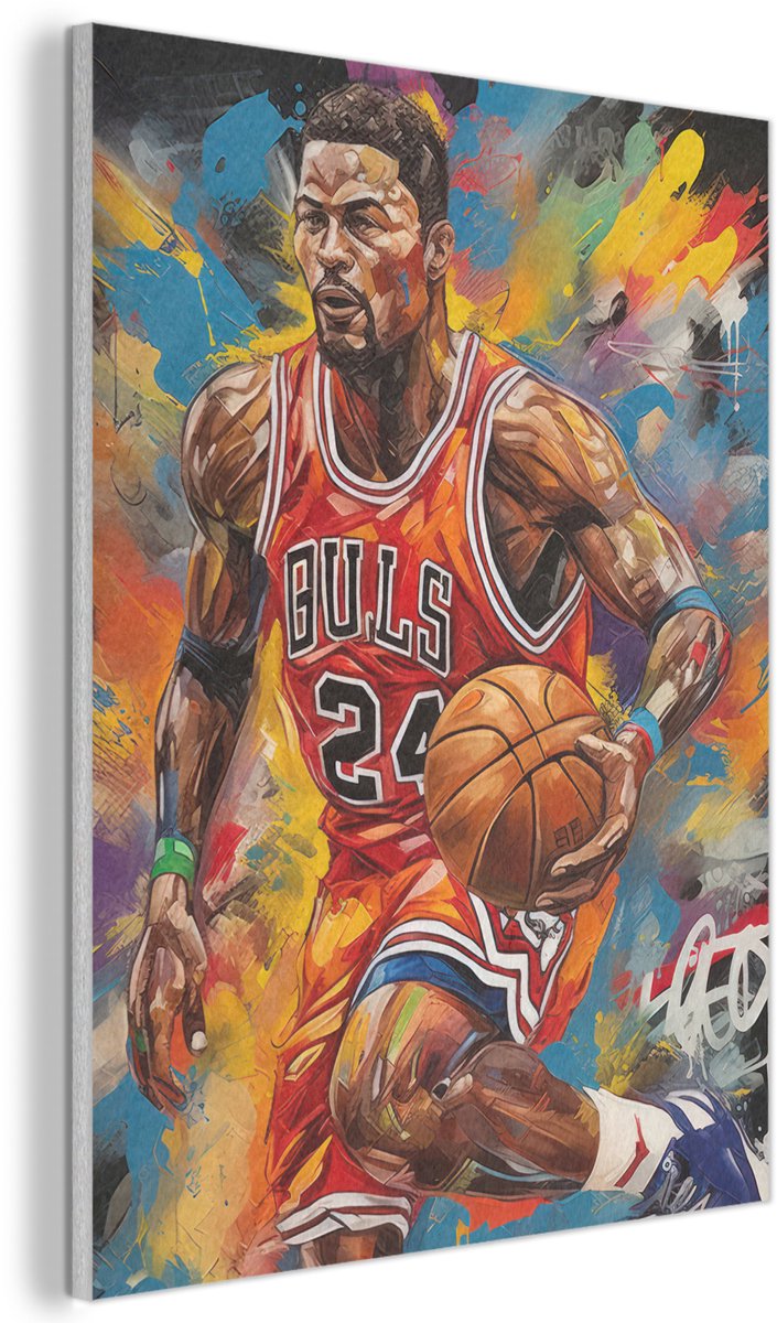 Akoestisch wandpaneel 30x40 cm - Vilt schilderij Basketbal - Verf - Kleuren - Rood - Akoes