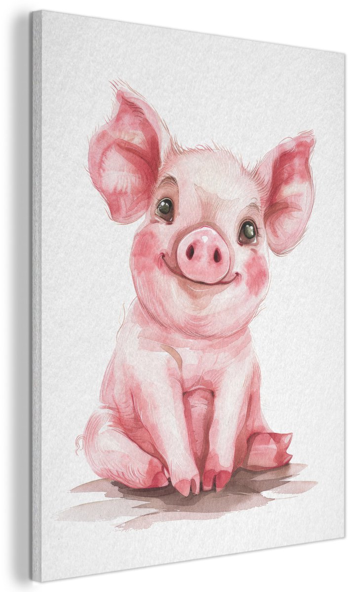 Akoestisch wandpaneel 70x100 cm - Vilt schilderij Varken - Roze - Baby dier - Boerderij dieren - Akoestische panelen - Geluidsdempende wanddecoratie - Geluidsisolatie woonkamer - Muurdecoratie geluidspanelen