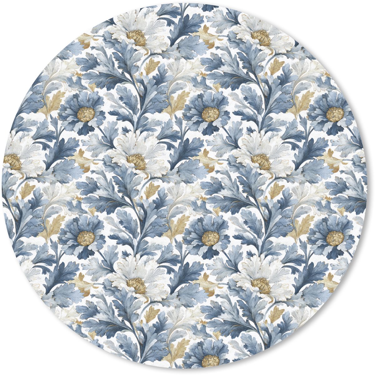 Muismat rond 40x40 cm - Mousepad Bloemen - Wit - Blauw - Ronde muismatten