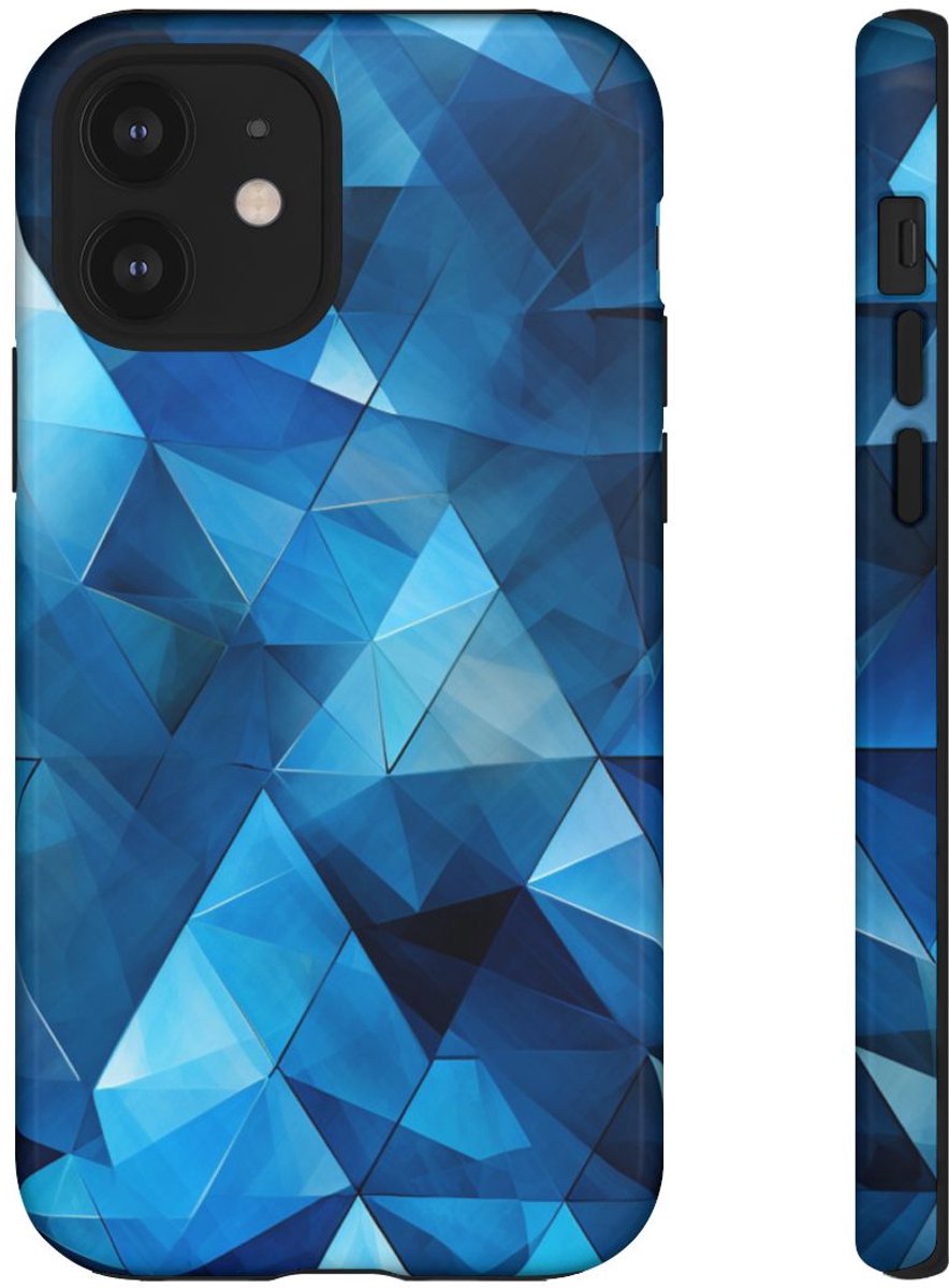 Blauw Geometrisch Driehoekenpatroon – Telefoonhoesje Geschikt voor iPhone 12