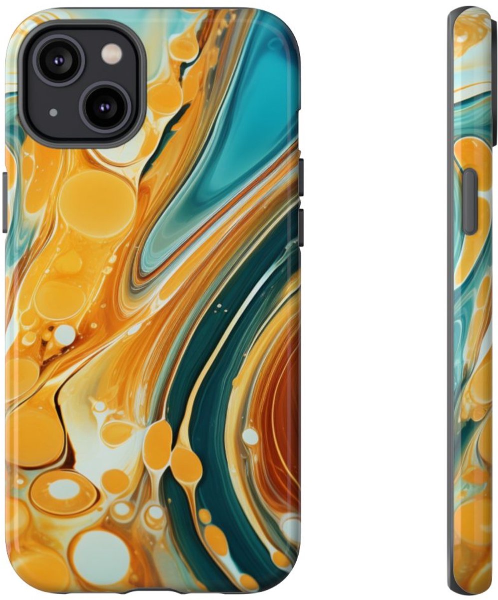 Turquoise en Honing Swirl Epoxy Patroon – Telefoonhoesje Geschikt voor iPhone 14 Plus