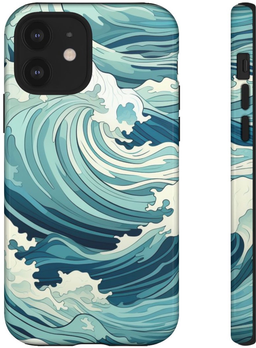 Ocean Wave Patroon – Glanzend Stevig Telefoonhoesje Geschikt voor iPhone 12