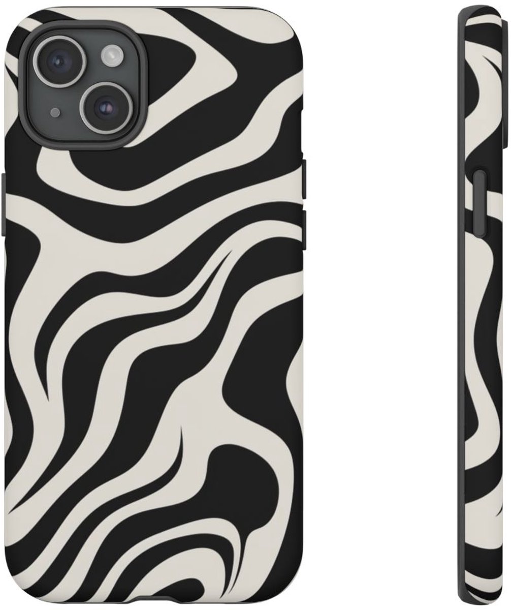 Zwart-Wit Abstract Zebra-Patroon – Telefoonhoesje Geschikt voor iPhone 15 Plus