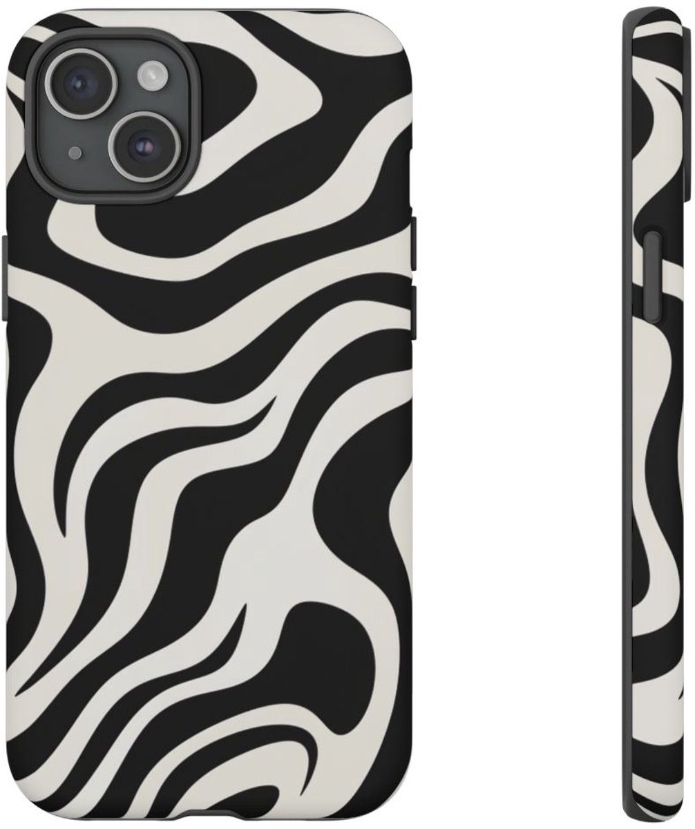 Zwart-Wit Abstract Zebra-Patroon – Telefoonhoesje Geschikt voor iPhone 15 Plus