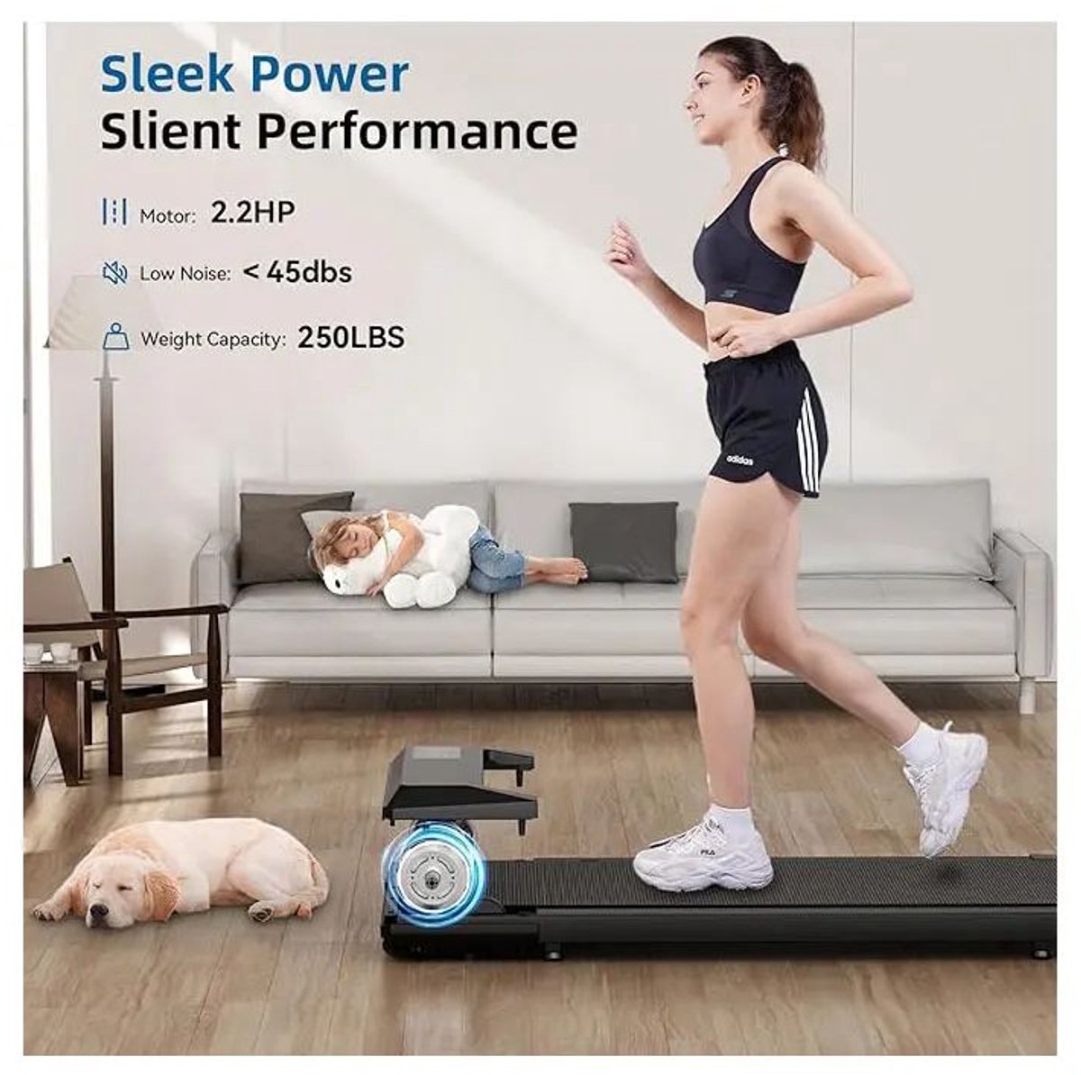 Afbeelding 3 van Sattire Walking Pad 2-in-1 Draagbare Loopband – 2,2PK Opvouwbaar voor Thuis & Onder Bureau