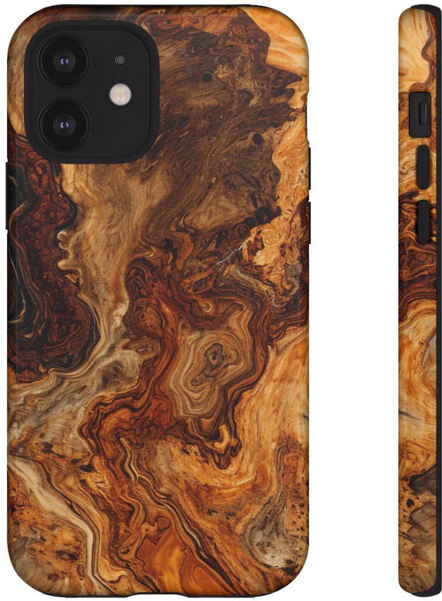 Luxe Burlhoutstructuur met Glanzende Afwerking – Telefoonhoesje Geschikt voor iPhone 12