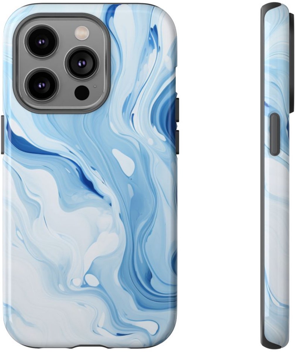 Blauw-Witte Marmerwerveling – Telefoonhoesje Geschikt voor iPhone 14 Pro