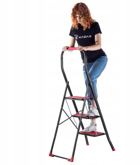 Trapleuning Inklapbare KADAX Inklapbare stalen ladder, zwart-rode trapladder met draagvermogen ...