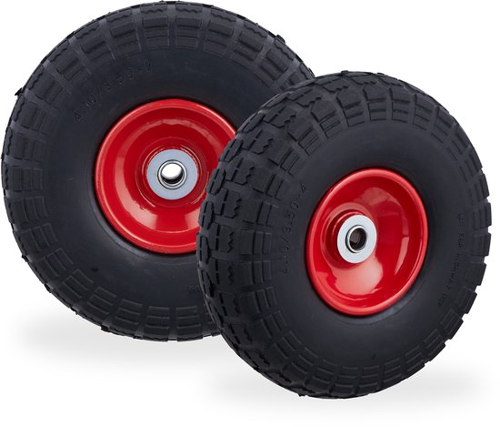 Relaxdays 8x steekwagenwiel - 4.1/3.5-4 - rubber - bolderkarwiel - antilek - zwart/rood van Relaxdays — afbeelding 2