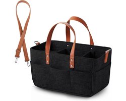 Opvouwbare Vilt Draagtas met Vakken, Boodschappentas voor Winkelen en Opbergen - 38 x 23 x 18 cm - Zwart