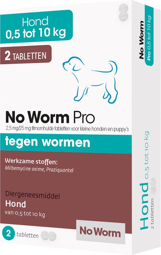 No Worm Pro tabletten (2 stuks) voor honden van 0,5 tot 10 kg.