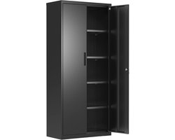 Conway Living® - Archiefkast met slot - Kantoor kast - Opbergkasten met deuren - 4 legplanken - 45 kg per legplank - Multifunctionele - Garagekast - Keter kast - Stalen kast - 180x80x40 cm - Zwart