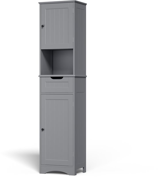 Foto: Xbro badkamerkast met 2 deuren en 1 lade hoge opbergkast met verstelbare planken smalle kast voor badkamer keuken of slaapkamer 170 x 40 x 30 cm grijs