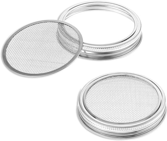 Vitdipy - Kiemdeksels - 2 Stuks - Inmaakglazen deksel - Roestvrij staal - Deksels - Roestvrijstalen gaas kiemdeksels - voor het kweken van bonen, zaden