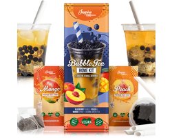 INSPIRE FOOD Bubble Tea-Set - Blauwe Bes Boba 100g, Perziksiroop 30ml, Mangosiroop 30ml, 4x Rietjes + 2x Jasmijnthee | 100% vegan, glutenvrij, zonder kunstmatige kleurstoffen