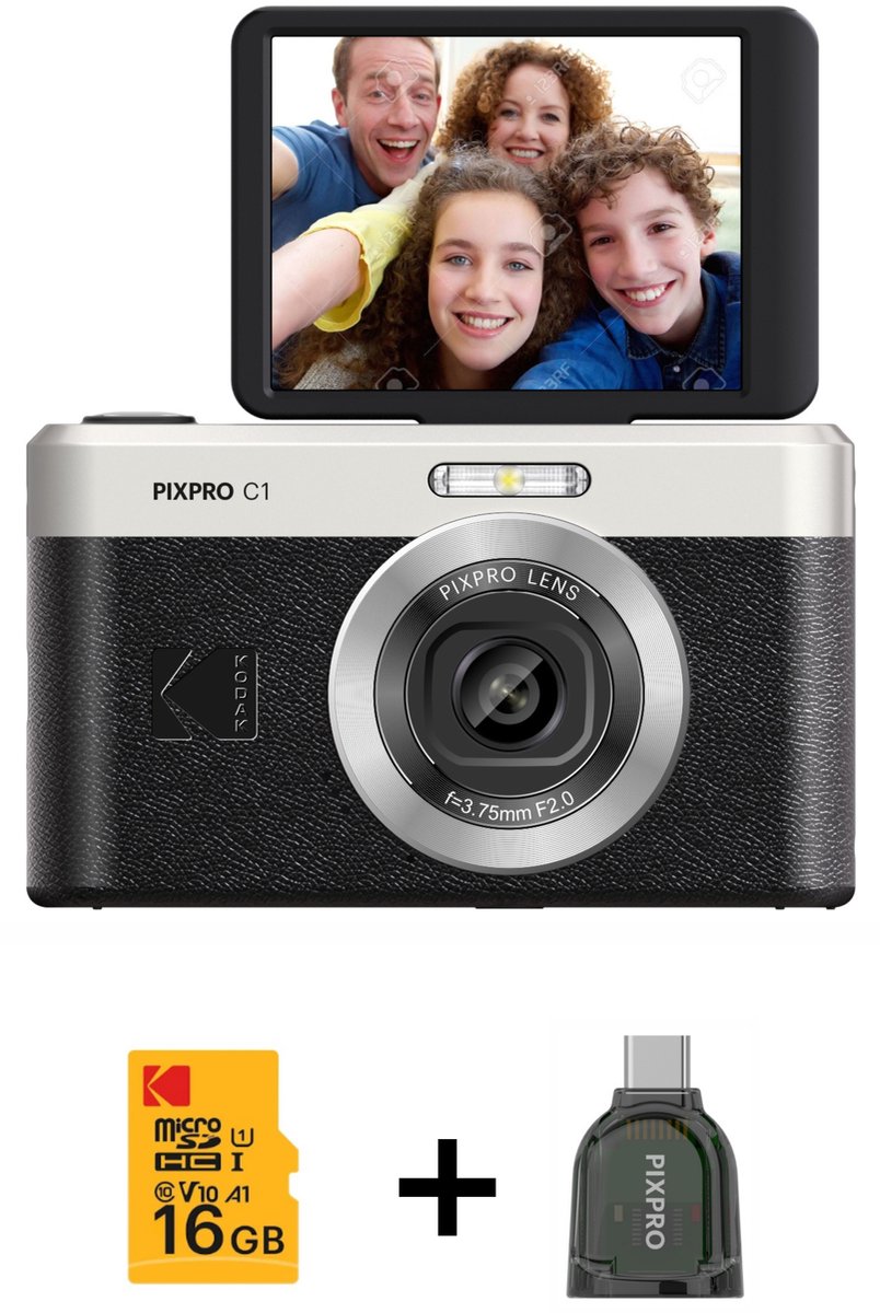 Kodak PIXPRO C1 Zwart -16GB geheugenkaart - kaartreader