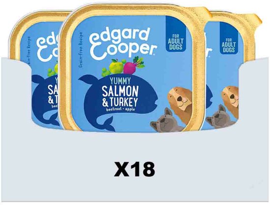 18x Edgard & Cooper Kuipje Vers Vlees Hondenvoer Zalm - Kalkoen 300 gr