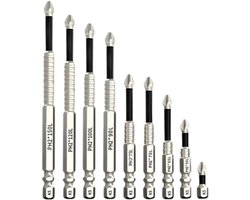 TB Plus - K5 Antislip Bitset – 9-delige Set PH2 Magnetische Schroevendraaiers – Roestvrij Staal – 25 tot 150 mm – Duurzaam, Ergonomisch en Antislip – Voor Doe-Het-Zelf, Reparatie en Professioneel Gebruik