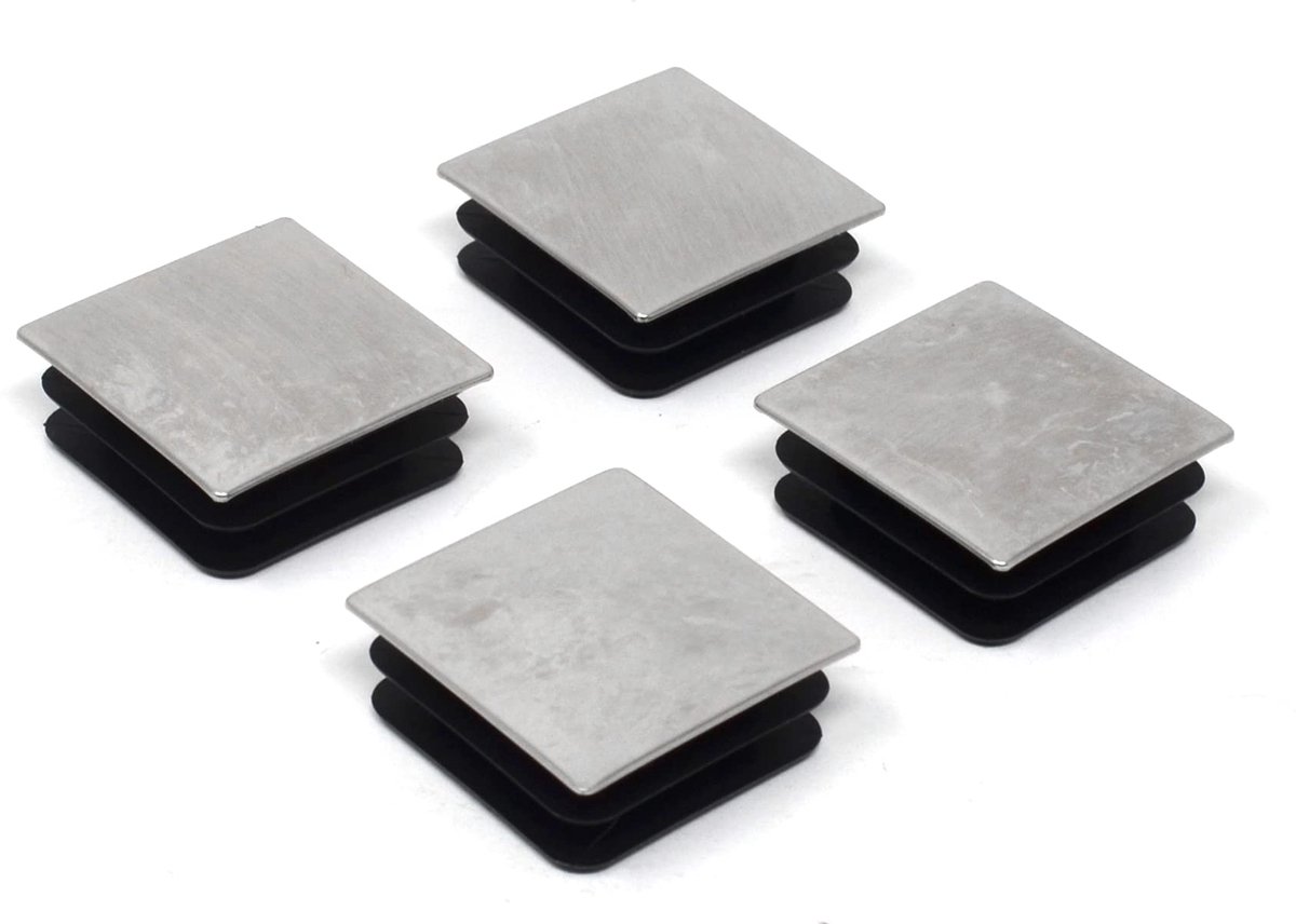 4 x Kijkstoppen 30x30 mm - Metalen Afdekking voor Vierkante Buizen - Chroom-Nikkelkleurig