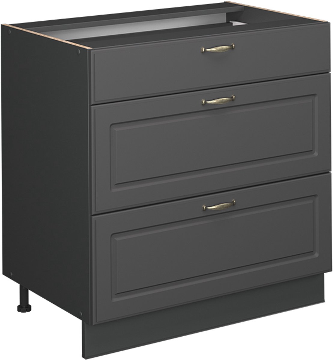 Vicco Fame-Line Keukenonderkast – 80 cm met 3 laden, zonder werkblad Anthrazit-Gold Landha