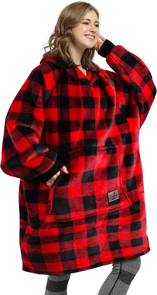 Oversized Hoodiedeken voor Vrouwen - Knusse Sherpatrui - Zachte en Draagbare Fleecedeken met Enorme Voorkantzak