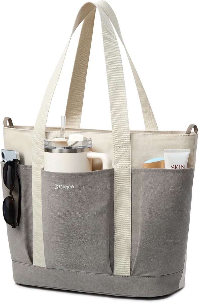Vrouwen Casual Canvas Tote Bag met Rits - Grote Capaciteit Gym en Boodschappentas