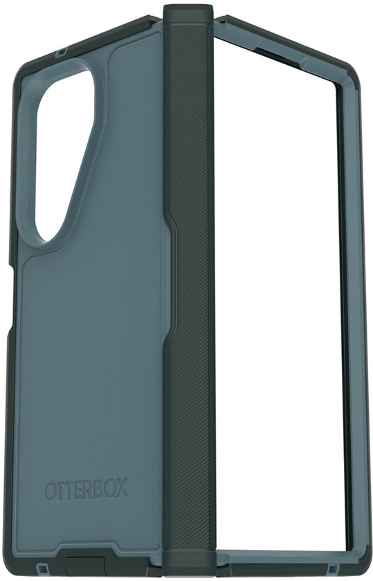 OtterBox Defender Pro XT hoesje in groenblauw, opengevouwen, met gesloten poorten en de opengewerkte vouw.