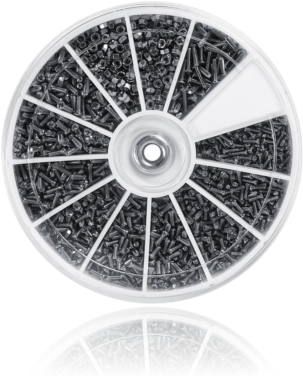 Image of 600 stuks kleine schroeven moeren assortiment kit, 12 soorten rvs M1 M1.2 M1.4 M1.6 reparatie tool voor horloges, bril, elektronica
