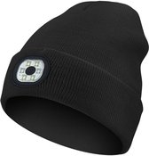 Muts Met LED-koplamp, Gebreide Muts Met LED-lampje Ideaal Voor Joggen Kamperen Werken Wandelen Etc. Oplaadbaar Via Usb En Wasbaar Donkergrijs