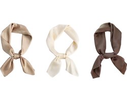 3 Stuks - Dames Haarsjaal - Neksjaal Vierkant - 70x70 cm - Crème - Beige (Lichttaupe) - Bruin