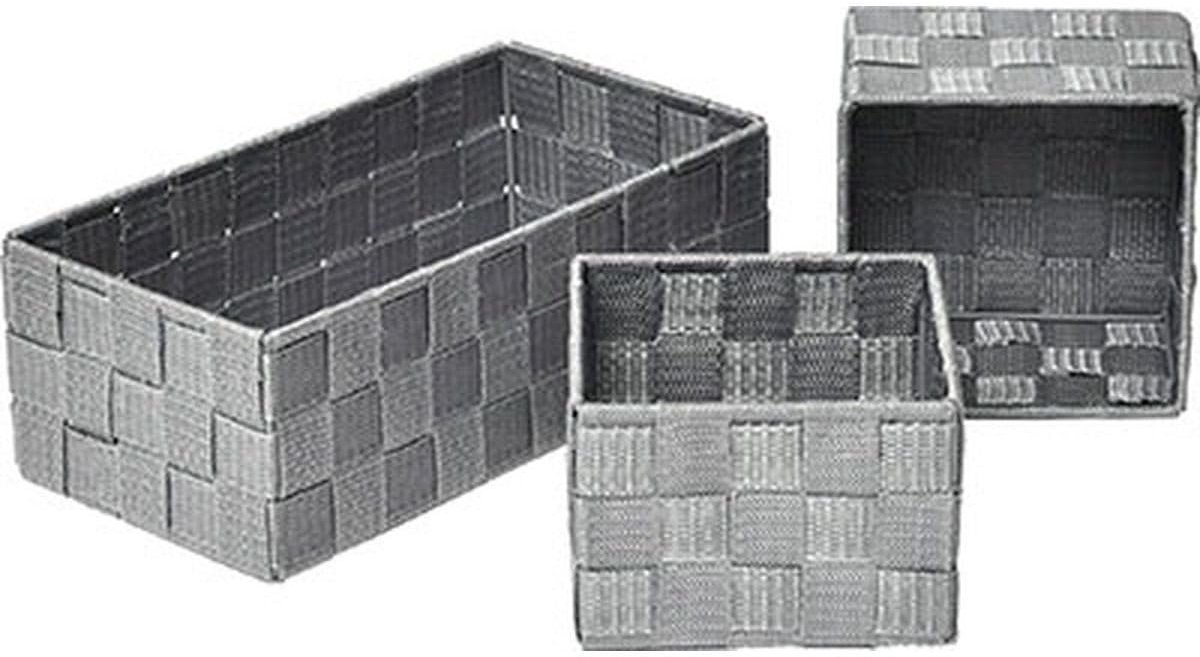 Ibenzoa® Set van drie grijze polyester opbergmanden met deksel en handgreep