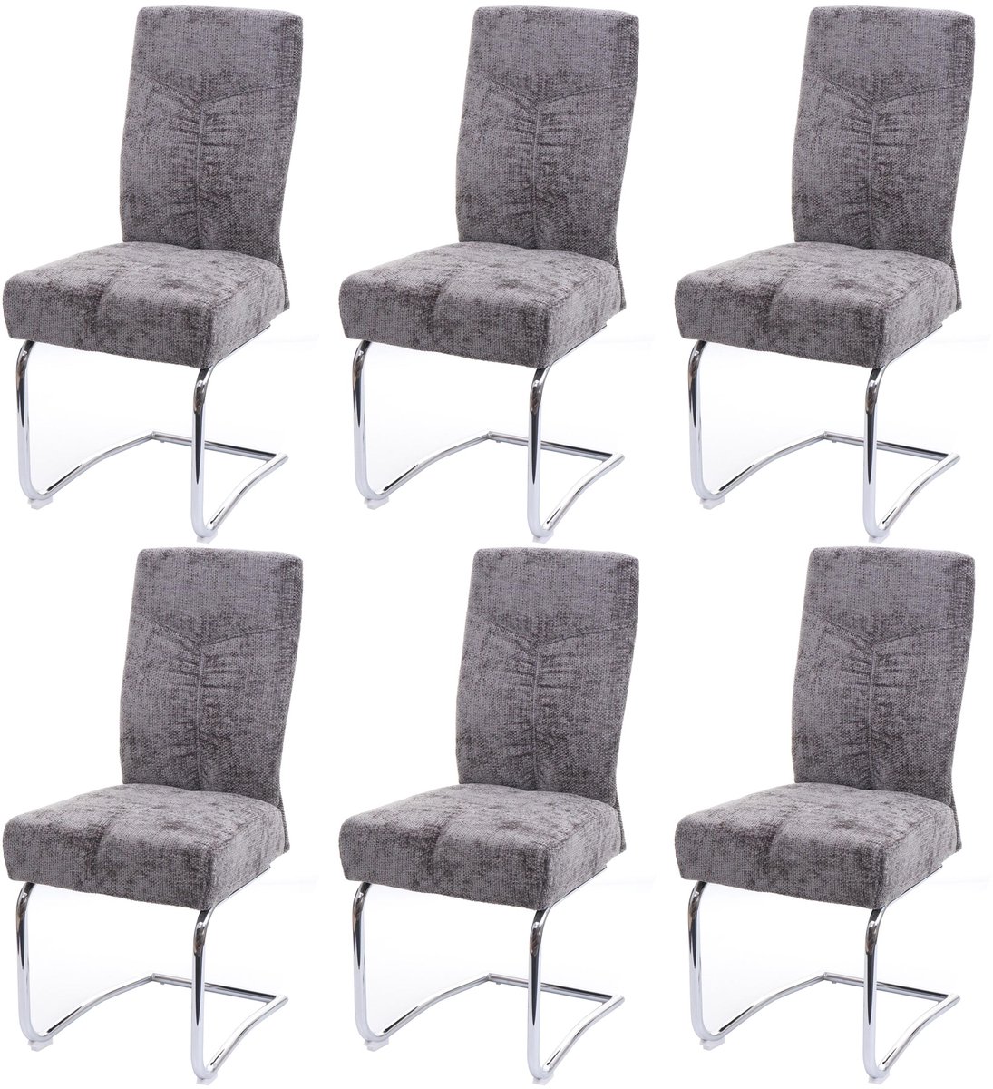 Set van 6 eetkamerstoelen MCW-G56, keukenstoel met sledestoel, stoel met rugleuning, metaal, stof/textiel, chenille ~ donkergrijs
