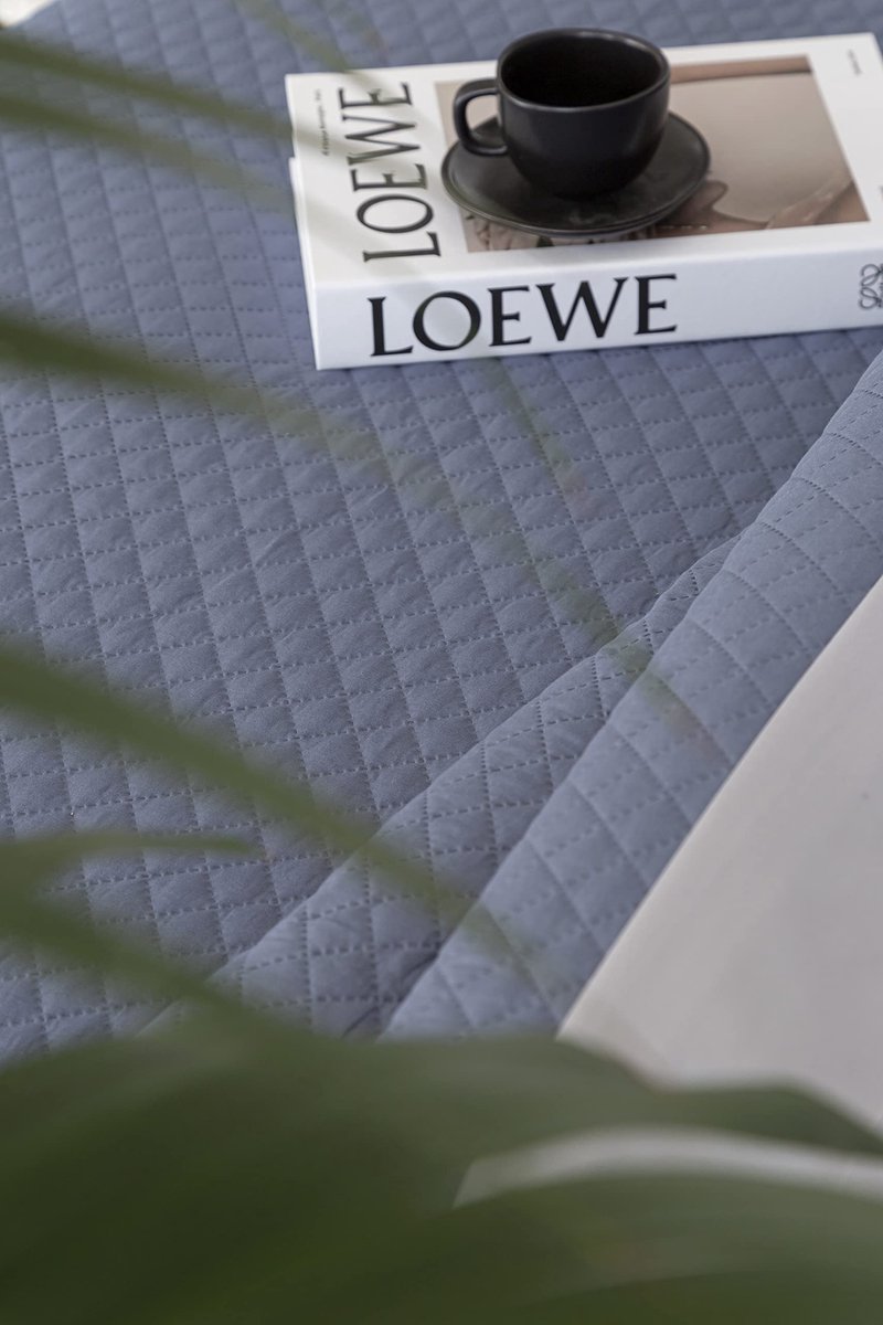 Ibenzoa Veelzijdige en zachte bedsprei met geometrisch patroon voor alle seizoenen Blauw grijs