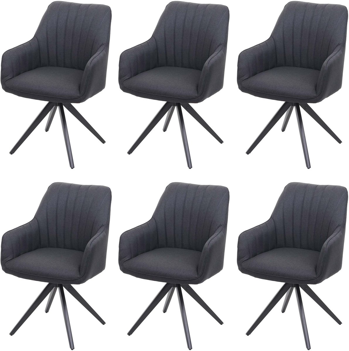 MCW Set van 6 eetkamerstoelen MCW-H73, keukenstoel, stoel met armleuningen, retro staal, stof/textiel ~ donkergrijs