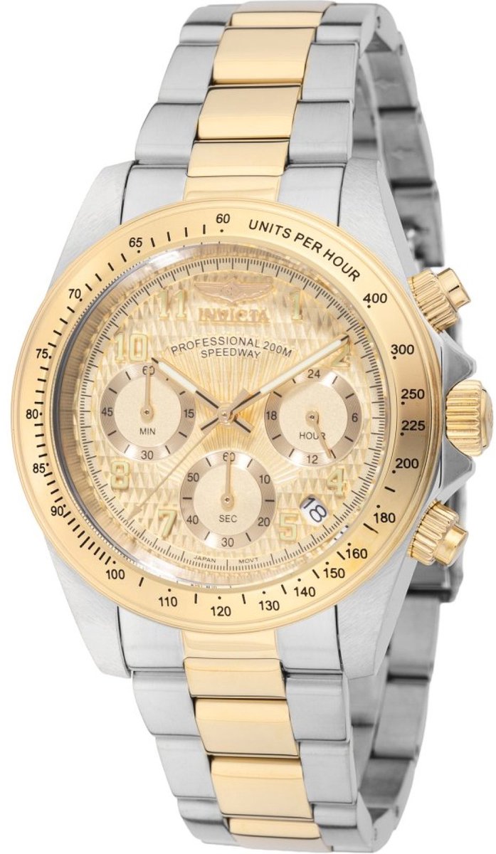 Invicta Speedway 49908 Heren Horloge - Waterdicht - Analoog - Quartz Uurwerk - Roestvrij Staal met gouden Wijzerplaat - 39mm