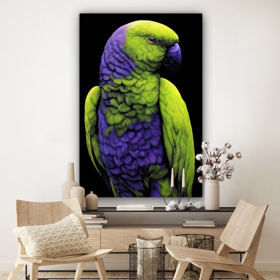 Peinture sur toile 120x180 cm - Décoration murale Perroquet - Ressorts - Frappant - Vert - Décoration murale murale salon - Décoration chambre - Accessoires chambre - Peintures sur toile