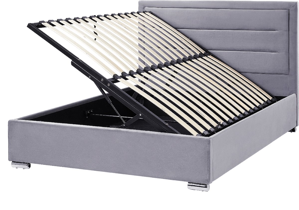 Beliani ROUEN - Bed met opbergruimte - Donkergrijs - 140 x 200 cm - Fluweel