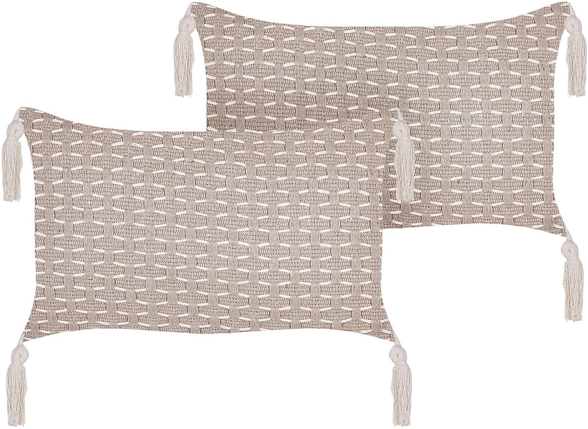 HAKONE - Set van 2 kussens - Taupe - 45 x 25 cm - Polyester