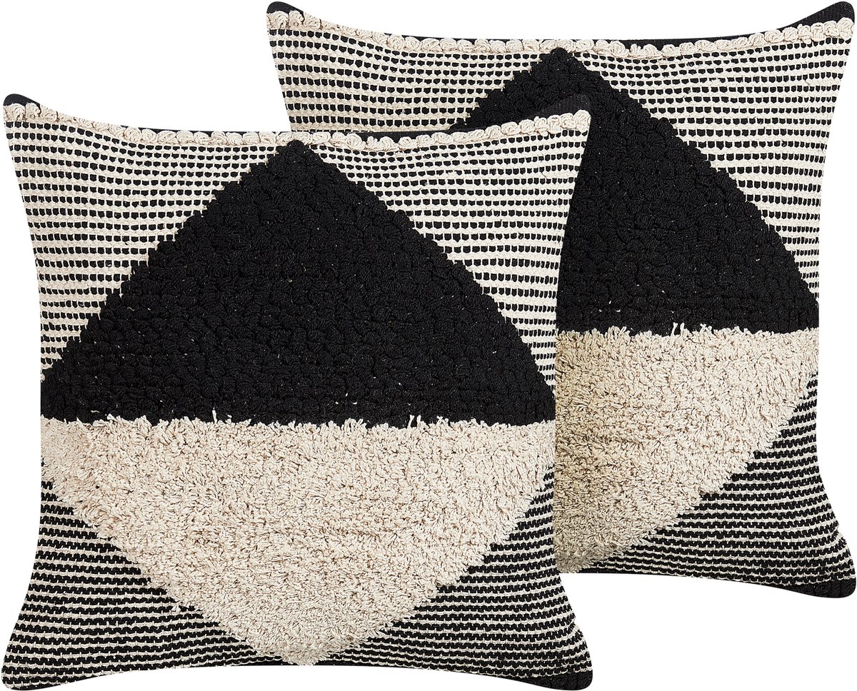 Beliani KHORA - Sierkussen set van 2 - Zwart - 50 x 50 cm - Katoen