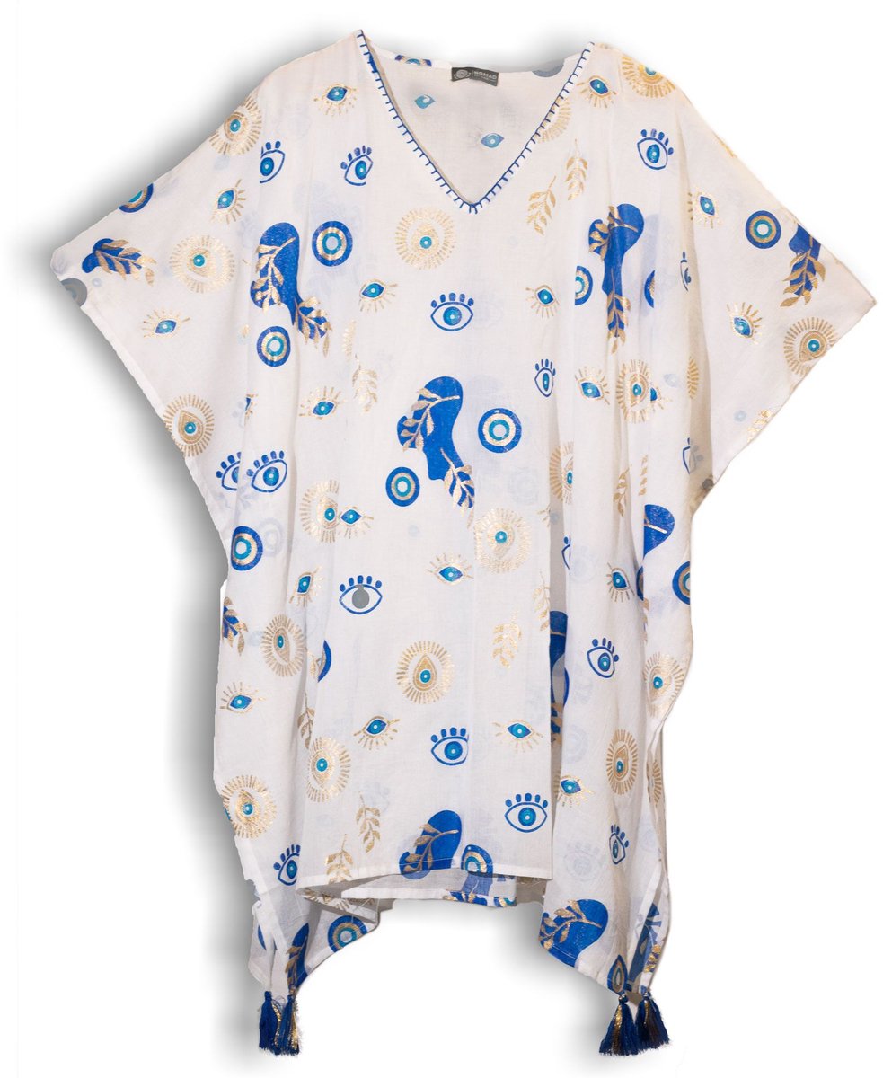 Nomad Sari On the Med Collectie Kaftan & Boze Oog Ontwerp Blauw