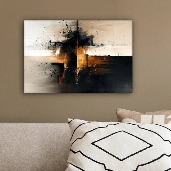 Peinture sur toile 30x20 cm - Décoration murale Moderne - Zwart - Peinture - Or - Décoration murale salon - Décoration chambre moderne - Tableaux abstraits