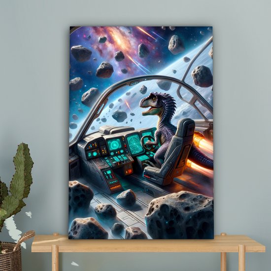 Peinture sur toile 40x60 cm - Décoration murale Dino - Espace - Garçons - Décoration murale murale chambre ado - Décoration chambre pour adolescents - Accessoires chambre jeunesse ado - Tableaux chambre