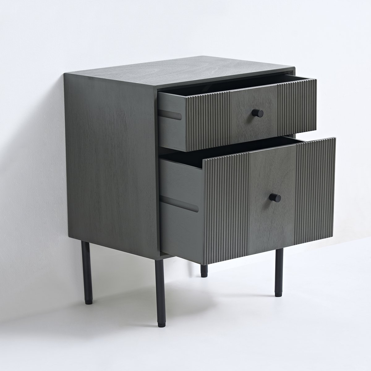 VIDI Skærm - Ladekast met 2 laden - Nachtkastje - Nachtkastjes Industrieel - Bijzettafel - Dressoir Kasten - 43 x 33 x 54.5 cm - Bijzettafeltjes woonkamer - Hout - Grijs