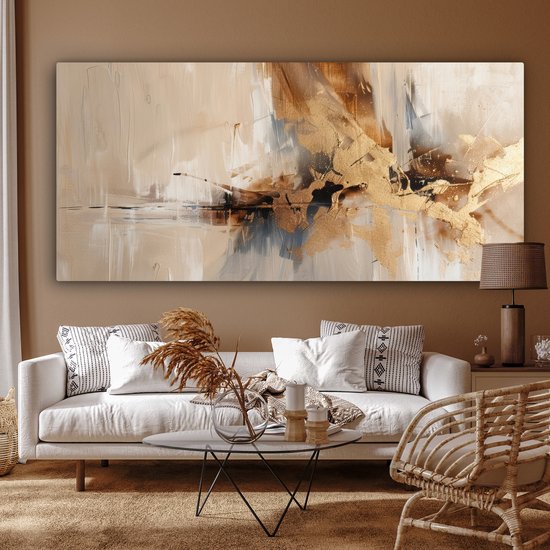 Tableau sur toile 200x100 cm - Décoration murale Moderne - Marron - Abstrait - Beige - Décoration murale salon - Décoration chambre - Accessoires chambre - Peintures sur toile