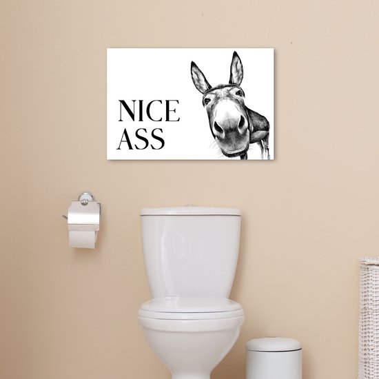 Tableau sur toile 60x40 cm - Décoration murale salle de bain Citation - Âne - Animaux - Nice cul - Dictons - Décoration murale WC - Accessoires décoratifs - Décoration murale Toilettes - Peintures sur toile