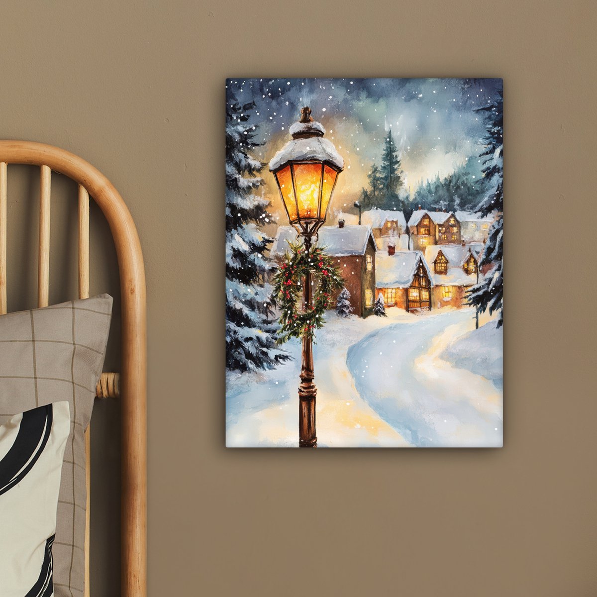 Canvas schilderij 30x40 cm - Wanddecoratie Kerstdorp - Huizen - Sneeuw - Kerst - Muurdecoratie woonkamer - Slaapkamer decoratie - Kamer accessoires - Schilderijen op canvas - Kerstdecoratie voor binnen - Kerstversiering - Kerstmis versiering – foto 6