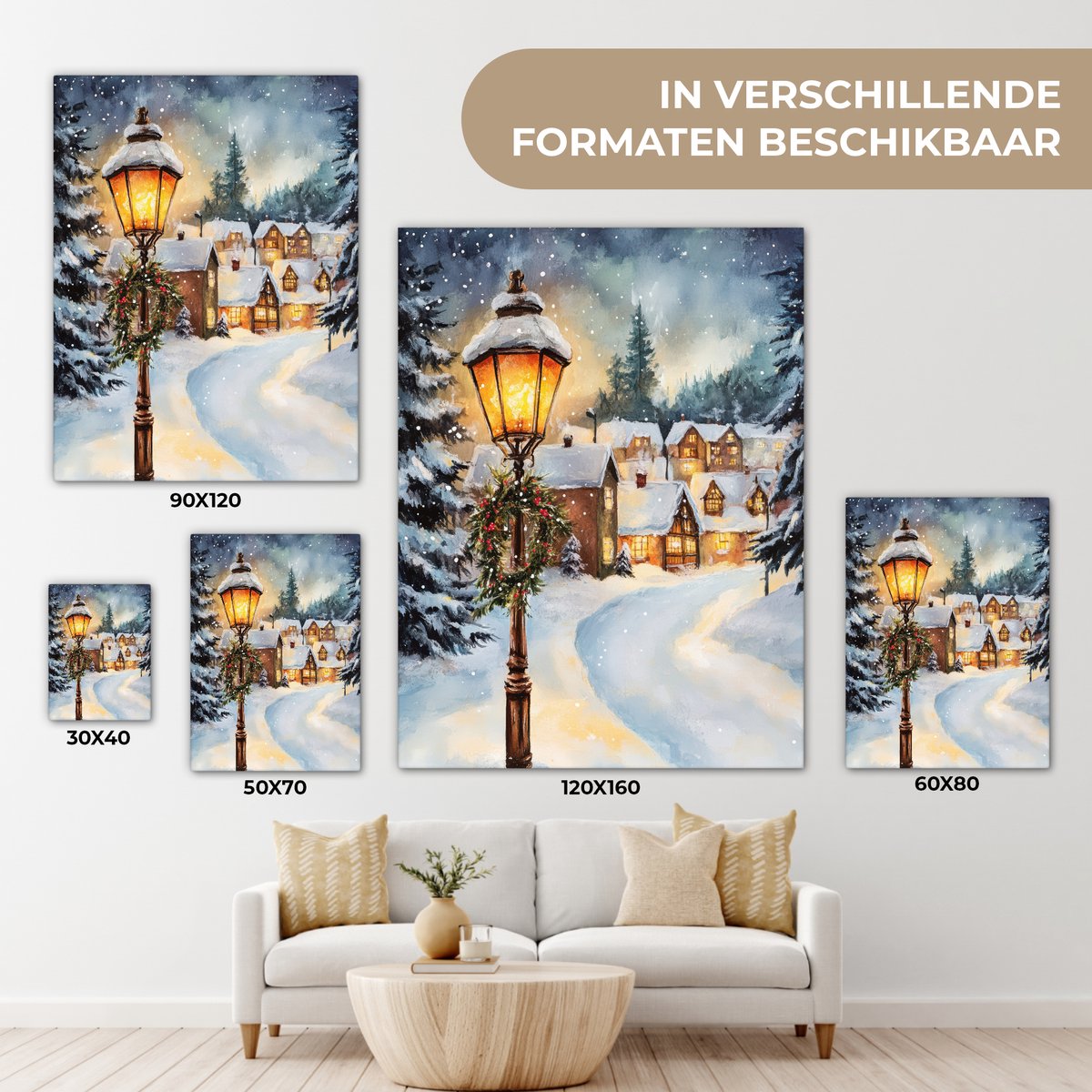 Canvas schilderij 90x120 cm - Wanddecoratie Kerstdorp - Huizen - Sneeuw - Kerst - Muurdecoratie woonkamer - Slaapkamer decoratie - Kamer accessoires - Schilderijen op canvas - Kerstdecoratie voor binnen - Kerstversiering - Kerstmis versiering – foto 8